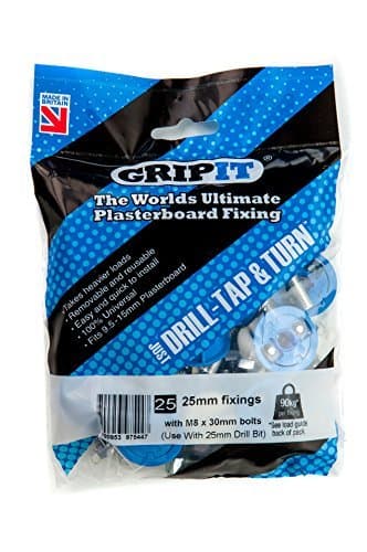 Image of GRIP IT 2015, Worlds Ultimate Plasterboard Fixing Blue 25mm 25 Pack with M8 x 30mm Bolts: FREE DELIVERY