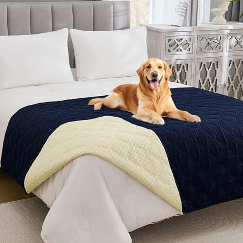 Image of Guchuang Waterproof Dog Blanket for Bed, Anti-Slip Dog Blankets Washable, 132x208 cm Soft Waterproof Sofa Cover Scratch Dirty and Fur Resistant for Couch and Bed Furniture, Navy Blue