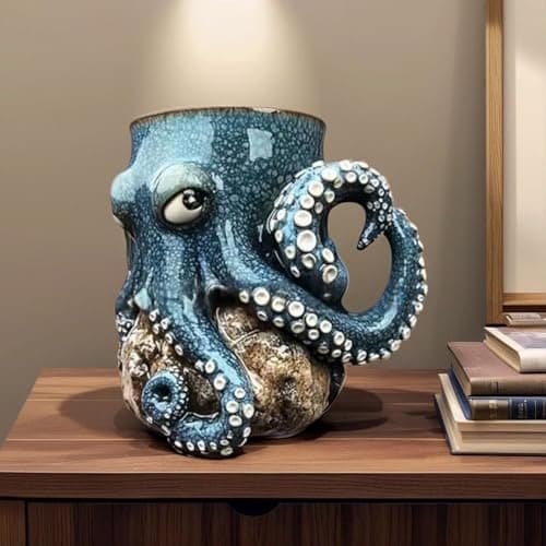 Image of Octopus Coffee Mugs | Oceans Creature Octopus Mug, Funny Ceramic Cup, Unique Octopus Shaped Statue Cup Coffee Mug | Resin Beverage Drinkware for Sea Lovers