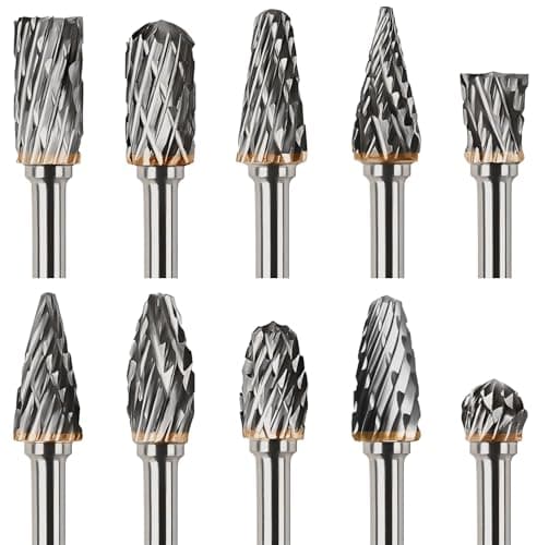 Image of QUTIASE Tungsten Carbide Rotary Burr Set Compatible with Dremel, Double Cut Rotary Burrs Tool 10 PCS, Die Grinder Bits 1/8" Shank for DIY, Wood Carving, Steel Metal Polishing, Engraving, Drilling