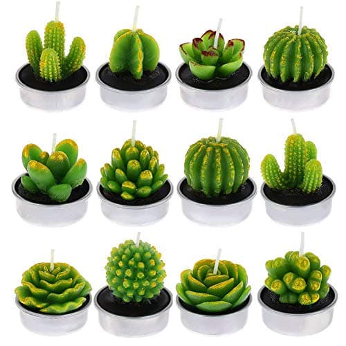 Image of FANTESI 12 Pcs Cactus Candles, Handmade Cactus Succulent Cactus Tealight for Spa Home Party Wedding Decoration Gifts