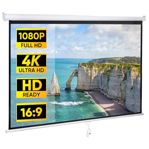 Image of Saicool 80 Inch Projection Screen, Outdoor Indoor 16:9 HD Foldable Manual Pull Down Projector Screen for Movie Home Backyard Theater Cinema Office Video Game, White