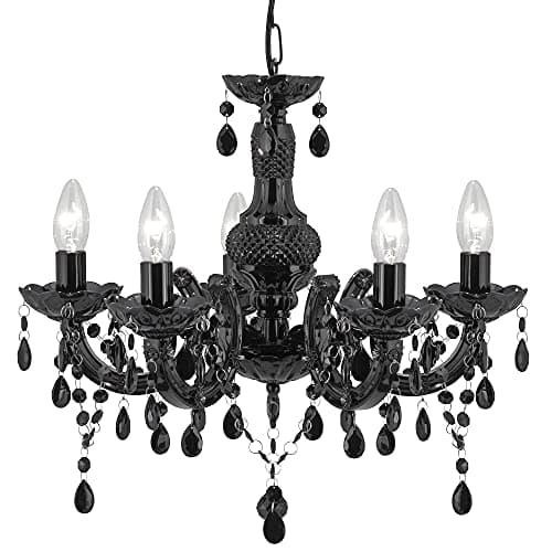 Image of Britalia Matt Black 5 Lamp Traditional Chandelier Pendant Ceiling Light | 48cm Diameter | 5 x E14 SES Lamp Bulbs Required (Not Included) | Vintage Retro Design