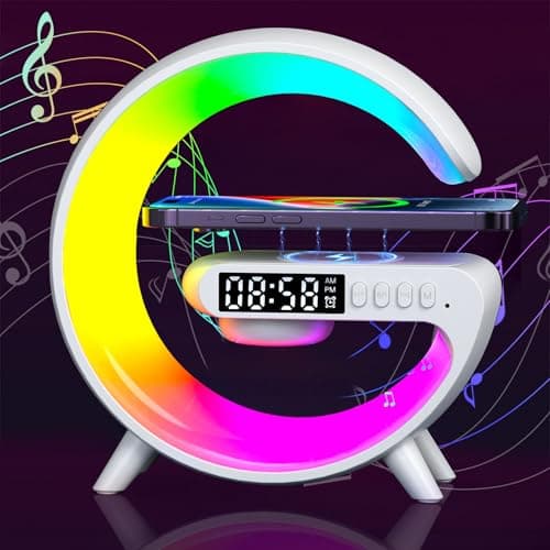 Image of FuyoSegen Wireless Speaker Charger Light,LED Bedside Lamp 4-in-1 Alarm Clock,Mood Night Light,Speaker & Wireless Charger,Smart Light Sound Machine,Atmosphere Table Lamp for Bedroom,Birthday Gifts