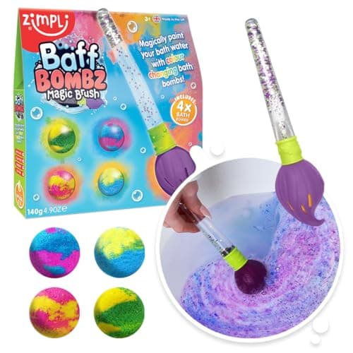 Image of ZIMPLI - Baff Bombz Magic Brush, 4 x Bath Bombs, Magic Wand, Magically Paint Your Bath Water with This Creaitve Toy for Children, Re-Fill Packs Available in 4's, 12's or 20's in Our ZIMPLI - Store