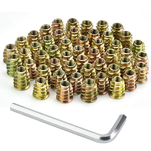 Image of PERFETSELL 50 PCS Hex Socket Threaded Insert Nuts for Wood Furniture, M6x15mm Zinc Alloy Interface Flat Head Screw-in Fastener Rivet Inserts