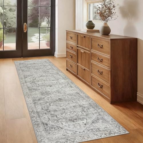 Image of Homcomodar Boho Hallway Runner Rug 65x240cm Non Slip Washable Distressed Kitchen Runner Rugs Vintage Floor Carpet Runner for Hallway Entryway Laundry Besides