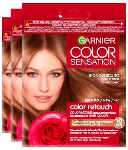 Image of Garnier Color Sensation Colour Retouch Intensive Tint Permanent 6.0 Dark Blonde for Renewable Covers 100% of Grey Hair - 3 Hair Dyes