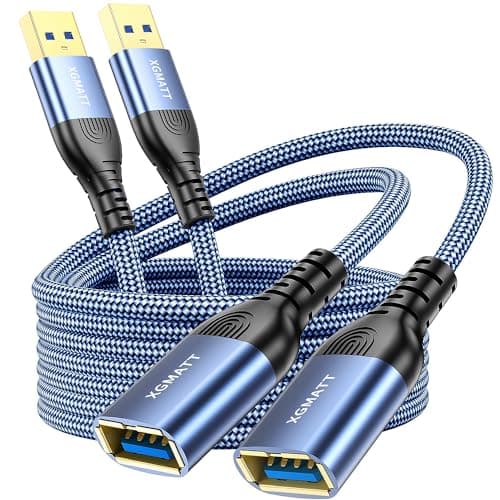 Image of XGMATT USB 3.0 Extension Cable (2M-2pack), USB Type A Male to Female 5Gbps Data Sync USB Extender Cord Compatible with Printer, Scanner, Keyboard, Oculus Rift,PS VR,HTC Vive,Card Reader,Camera,Blue
