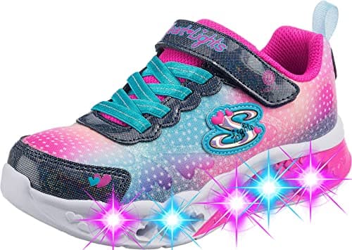 Image of Skechers Girl's Flutter Heart Lights Simply Love Sneakers, Navy Synthetic/Mesh, 2 UK Child