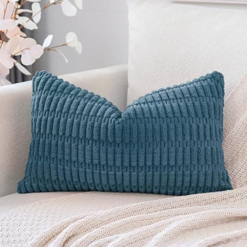 Image of Artscope Corduroy Set of 1 Cushion Cover 30x50 cm Super Soft Boho Striped Lumbar Pillow Covers Case Decorative Modern Cushion Covers for Sofa Couch Bedroom Car Decor Teal