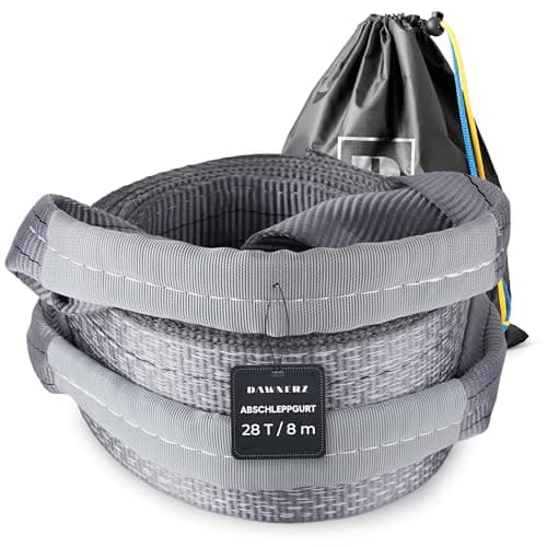 Image of Dawnerz Heavy Duty Tow Rope 28 Tonnes, 8 m - Emergency Tow Strap with Triple Reinforced Loops - High Performance Off-Road Tow Rope for Vans and Box Vans
