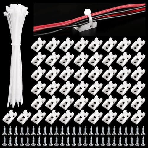 Image of VooGenzek 50 Sets 24.2 * 13.3 mm Saddle Type Cable Tie Mount Bases, Saddle Type Mount Wire Holder, with M3.5 Screws and Cable Ties, for Wire and Cable Tidy, White