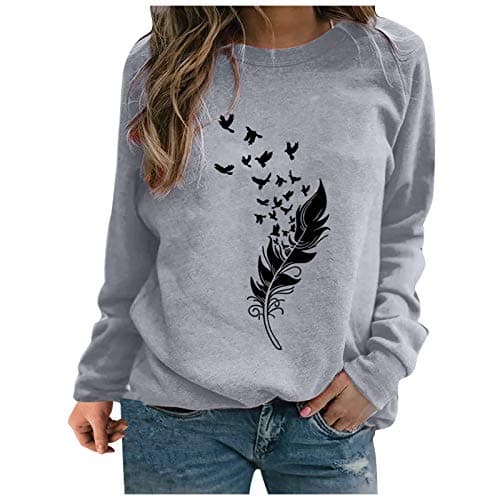 Image of Lemooner Women's Gray Sweatshirt Size M, Casual, Long Sleeve, Round Neck, Polyester, Spring-Summer, Solid, Adult, Girls, Women's Clothing, Sweatshirt