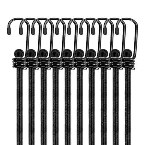 Image of WeFine Pack of 10 Bungee Cords with Hooks Weatherproof & UV-Resistant Bungee Straps Heavy Duty Elastic Bungee Ropes for Caravan Camping RVs Trunks Luggage Racks,Black,16 inch (40CM)
