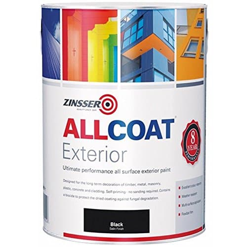 Image of Zinsser Allcoat Exterior Water Based Paint Satin Black - 5 Litre