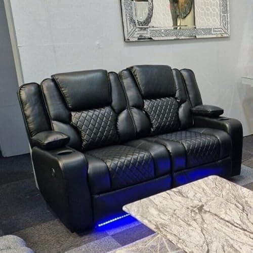 Image of Orlando - Electric Recliners Sofa With Cupholders - 3+2 Seater Sofa Grey/LED Lights/Wireless Charging (Black, 2 Seater)