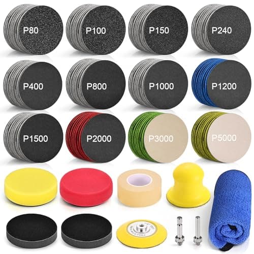 Image of WEWINK PLUS 130 PCS 3 Inch Hook and Loop Sanding Discs, Multi-Purpose Headlamp Restoration Kit & Drill Sanding Attachment with 80-5000 Grits, Drill Polishing Kit for Auto, Wood, Metal and Paint