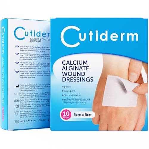 Image of Cutiderm Calcium Alginate Low Adherent Wound Dressing 5cm x 5cm Pack of 10 - Suitable for cuts and lacerations, Post Surgical Wounds, exuding Wound Including venous, arterial and Diabetic ulcers