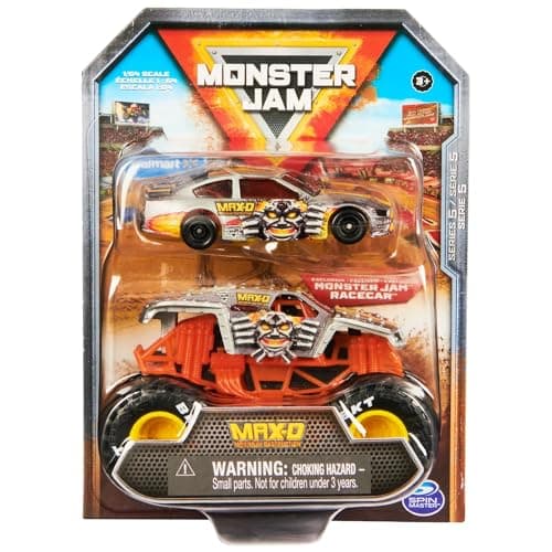 Image of Monster Jam Official 1:64 Scale Diecast 2-Pack Series 5 Monster Truck and Race Car: Max-D