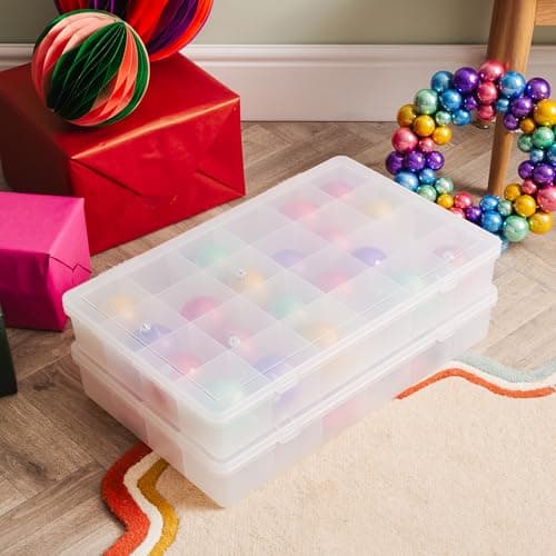 Image of Wham Festive 2 x Extra Large Christmas Bauble Storage Boxes | 24-Compartment Plastic Organisers | Ideal for Ornaments, Baubles, Crafting, DIY & More | Made in UK