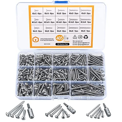 Image of 405 pcs Stainless Steel Torx Head Screws Set, M3/M3.5/M4, Flat & Round Head Woodbuilding and Self-tapping Screws Assortment Kit, with 3pcs Drill Bits