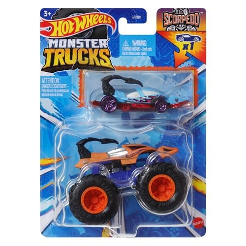 Image of Hot Wheels Monster Trucks Toy Vehicle Scorpedo Truck + Scorpedo Car for Kids Ages 3 and Up