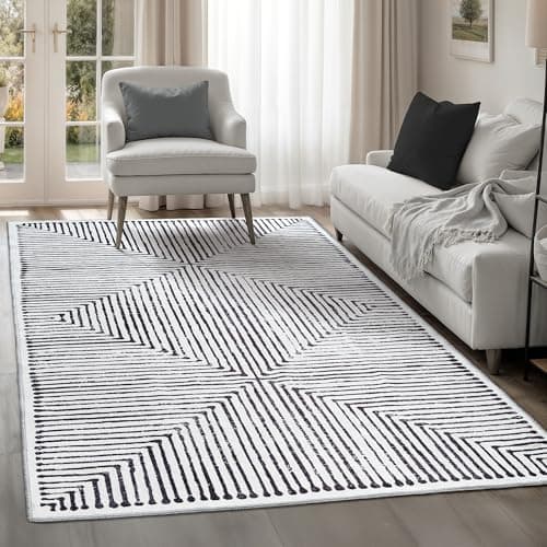 Image of artyrugs Machine Washable Rug, 200x290cm, 75% Recycled Cotton, Short Pile, Non-Slip Backing, Non-Shedding, Suitable for Living Room, Bedroom, Kitchen, Hallway, Office, Grey & Black Inkflow