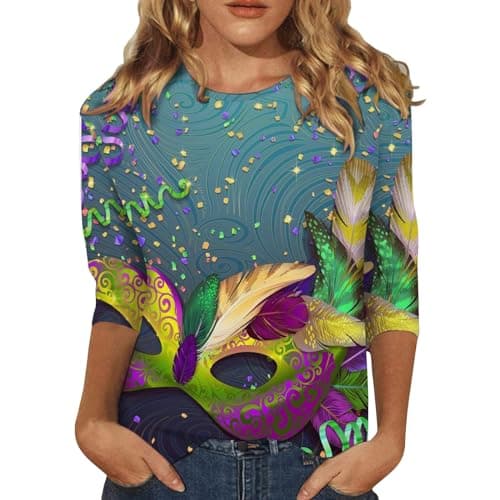 Image of 2024 Plus Size Tops for Women Women's Quarter Sleeved Round Neck Carnival Lobster Printed T Shirt New Women's Amazon Voucher Amazon Voucher 100 Pounds Light Blue