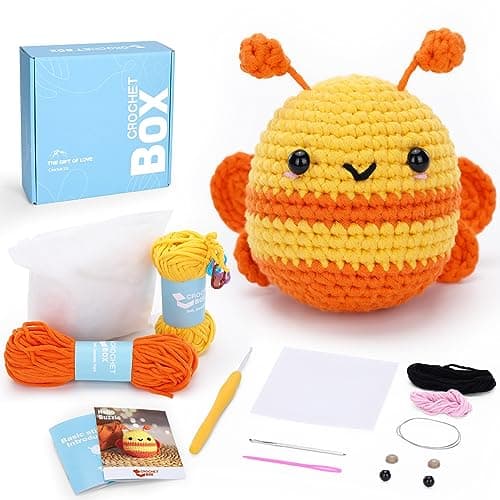 Image of CROCHET BOX Crochet Kit for Beginners: Bee Crochet Kit for Adults, All You Need in, Step-by-Step Video Tutorial, Learn How to Crochet, Birthday Gift