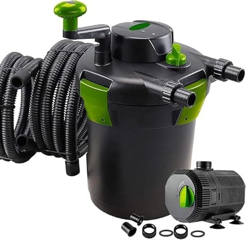 Image of PondHero Turn2Clean Pond Pump and Pond Filter Sets Includes UVC Hose and Clips (6000 Filter 13W UV & 3000 LPH Pump), Black