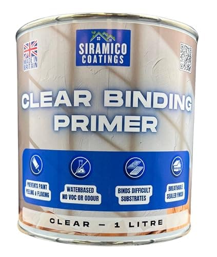 Image of SIRAMICO COATINGS Clear Binding Primer I 1 Litre I Water-Based Acrylic Sealer & Surface Stabiliser for Peeling Paint, Flaking Plaster, Chalky Walls I Deep Penetration, Breathable & Durable Bond