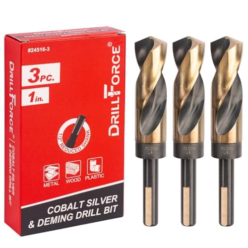 Image of VALYRIANTOOL 3PCS 1 in. x 6 in. Fractional Cobalt Silver and Deming Drill Bits HSSCO High Speed Steel M35 S&D Twist Drill Bits for Stainless Steel 1/2" Reduced Shank 6" OAL 135-Degree Split Point