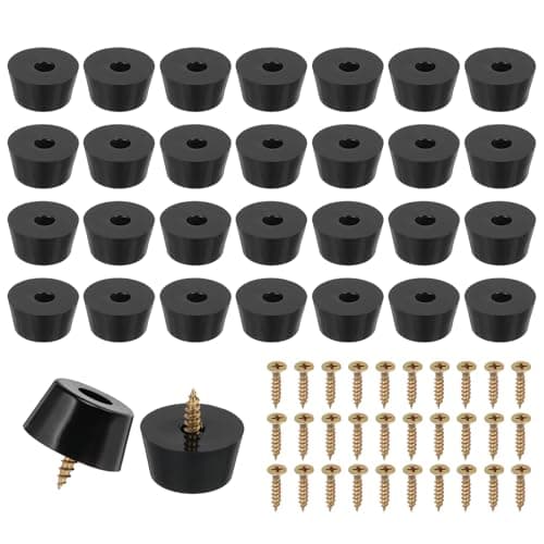 Image of PATIKIL 28 Set Rubber Feet, 25x20x13mm Cutting Board Feet Non Slip Bumpers 5mm Screw on Rubber Feet Round Black Pads for Electronics Furniture Cutting Board Chairs Cabinet Sofa Speaker