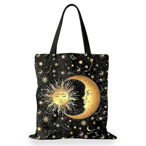 Image of Clyrax Sun and Moon Theme Canvas Tote Bag, Elegant Tote Bags for Women, Lightweight Reusable Shopping Bag for School Work Shopping Travel Daily Use, 34x39cm