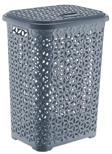 Image of Best House | Plastic Laundry Basket With Lid | 60 Liters | GREY | 1 Pc | Large | Rattan Style | Clothes Storage Washing Bin Basket Hamper for Bathroom Bedroom (Pack of 1)
