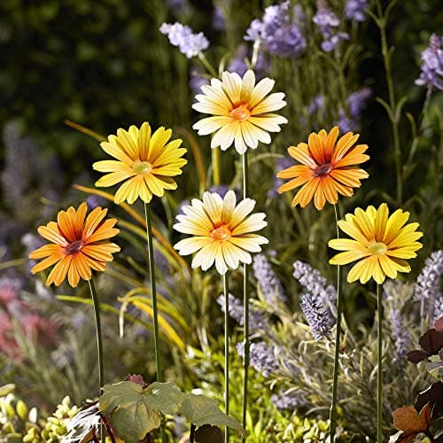 Image of Garden Gear Metal Daisy Stakes, Decorative Multicolored Ornament, Outdoor Novelty Flowers for Pathways, Patios & Borders, Height 57cm (Yellow)