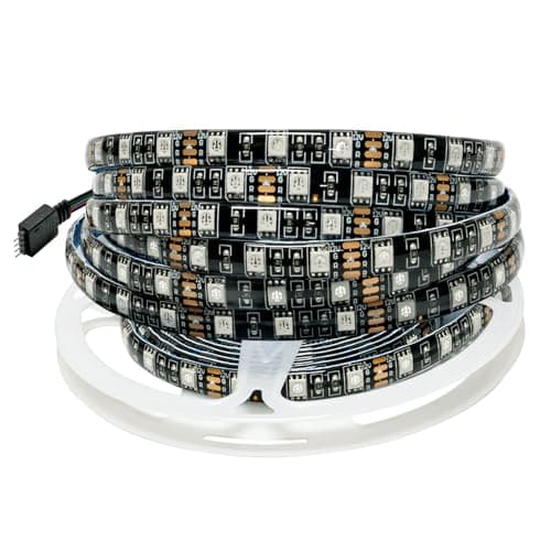 Image of Tesfish 12V RGB LED Strip Lights, 5M LED Strip Black PCB Board 5050 IP65 Waterproof 300 Color Changing LED Rope Lights for Bedroom, Kitchen Decoration
