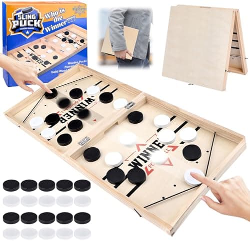 Image of Fast Sling Puck Game, Portable Table Hockey Board Games for Adults, Tabletop Slingshot Games Toys, Funny Wooden Sling Puck Winner Board Game, Parent Interactive Toy Party Game