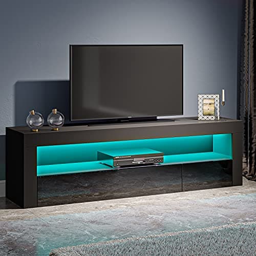 Image of Panana 120cm TV Stand 2 Doors Storages TV Cabinet Big Shelf With RGB LED Lights for TVs 22inch to 55inch (Black)