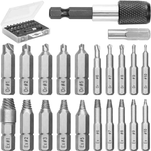 Image of Mata1 - Screw Extractor Set for Stripped, Broken, Damaged Screws - 22 pc, Silver - Remover Kit w/Drill Bits, Extractors, Bit Extension & Socket Adaptor