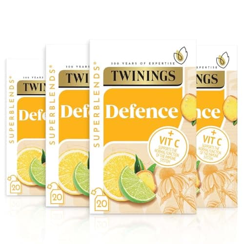 Image of Twinings Superblends Defence Tea - Citrus & Ginger Green Tea Herbal Infusion with Echinacea & Vitamin C - 80 x Biodegradable Tea Bags