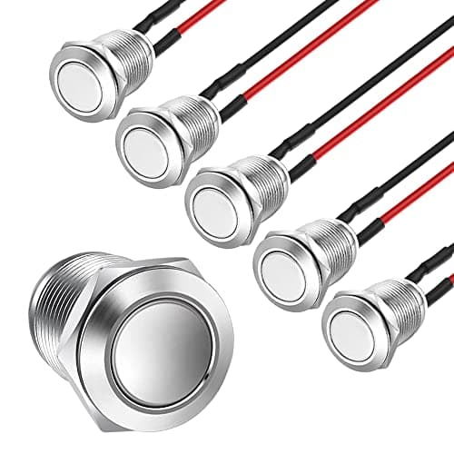 Image of Gebildet 5pcs Prewired Waterproof Push Button Momentary Stainless Steel Push Button On Off 12mm 2A 12V/24V/125V/250V AC (Flat Head)