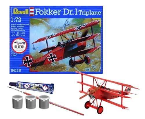 Image of Revell 74116 Starter Kit Fokker DR.1 Triplane 1:72 Scale Unbuilt Plastic Model Kit with Accessories