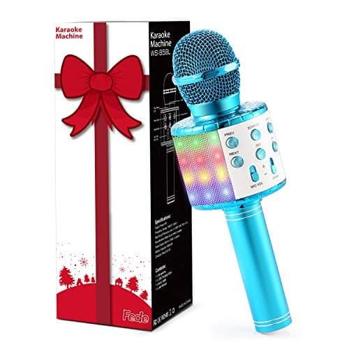 Image of Fede Microphone for Kids Adults, Wireless Bluetooth Microphone with Flashing Colorful LED Lights Portable Speaker Karaoke Machine, Home KTV Player Support Android & iOS Devices for Party Singing