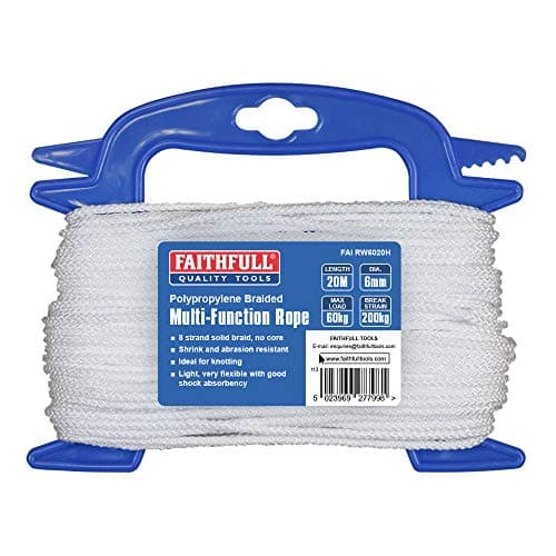 Image of Faithfull FAIRW6020H White Braided Poly Rope 6mm Dia x 20M 60kg Max Load Breaking Strain 200kg