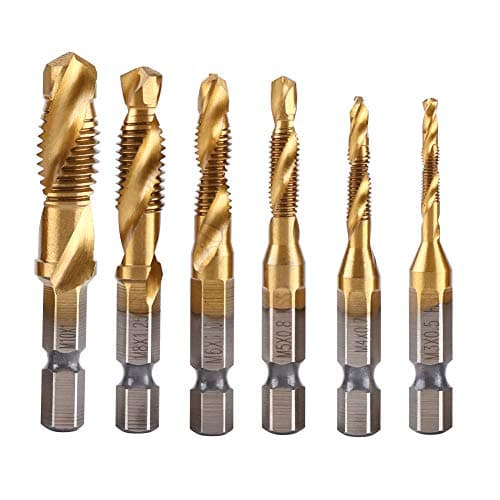 Image of Hilitand 6pcs HSS Tap Drill Bit Set, 2 in 1 Combination Drills and Taps Set, M3 M4 M5 M6 M8 M10 Titanium Coated HSS Metric Hex Shank Screw Taps Tool Set