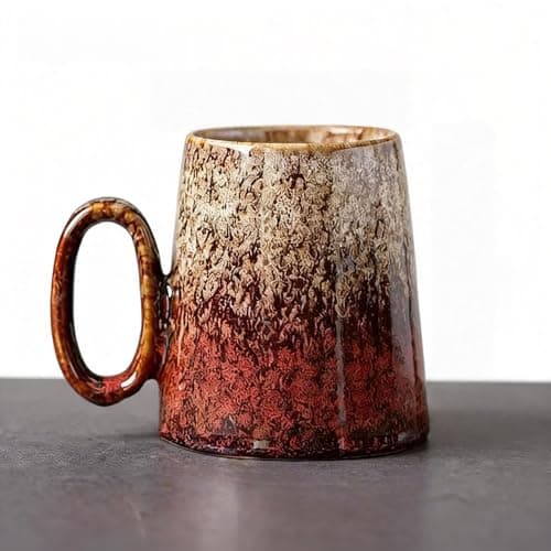 Image of Ximoryn Vintage Gradient Glaze Ceramic Mug, 400ml Large Capacity Handled Cup for Coffee/Tea, Artistic Home Drinkware (White to Red Fade)