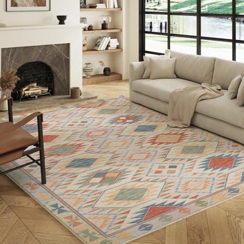 Image of Decoranddecor Moroccan Rugs Living Room, 120x170cm – Non-Slip, Stain Resistant, Pet Friendly, Vintage Oriental Style Dining Easy Clean Durable Carpet – Elaris