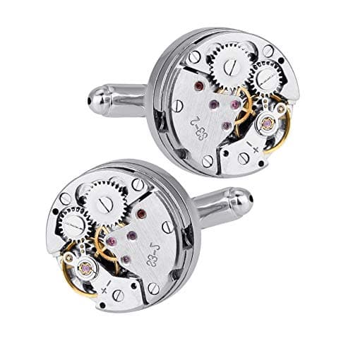 Image of DECARETA 2 PCS Cufflinks Clockwork Mens Cufflink Vintage Watch Movement Shape Gift with an Elegant Storage Display Box for Thanksgiving Day Wedding Anniversaries Birthday Christmas Gifts